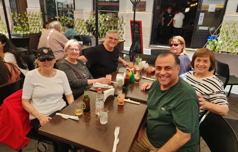 Tourists enjoying a break in downtown Santiago