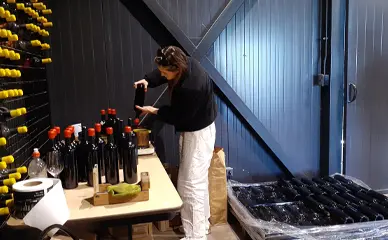 Traveller waxing a wine bottle at a boutique vineyard in Maipo Valley